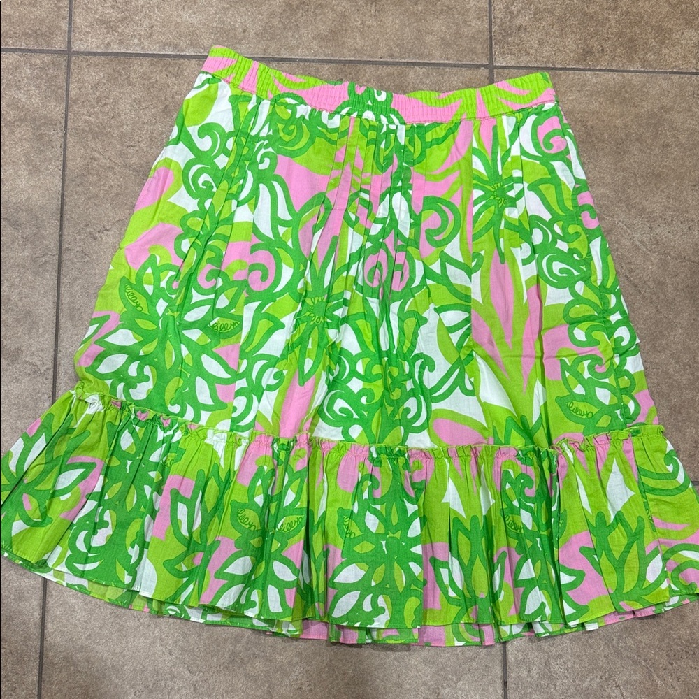 Lilly Pulitzer Green and Pink A-Line Skirt